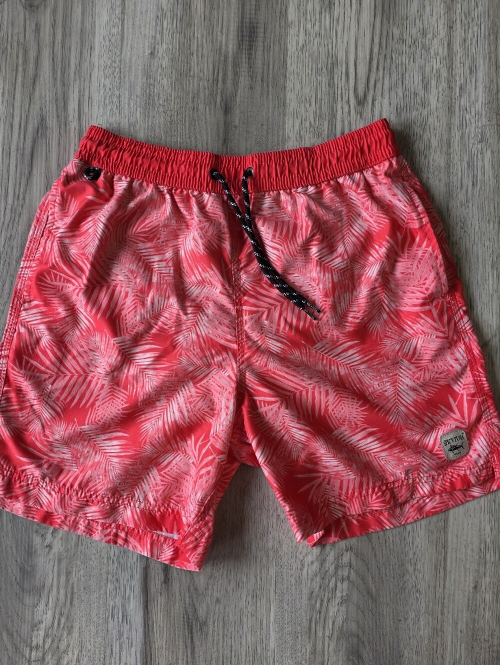 Spicy Tuna Men’s Small Pink Palm Leaf Swim Trunks 6” Inseam Lined Beach Shorts